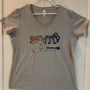 ladies concert t shirt withwe are fmb logo with guitar
